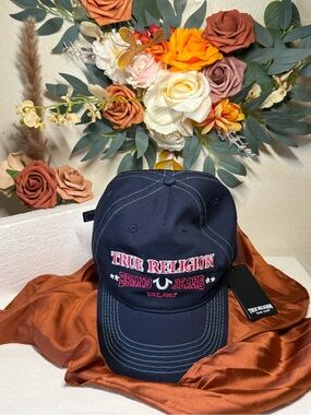 True Religion Navy Cap with Pink & White Embroidery